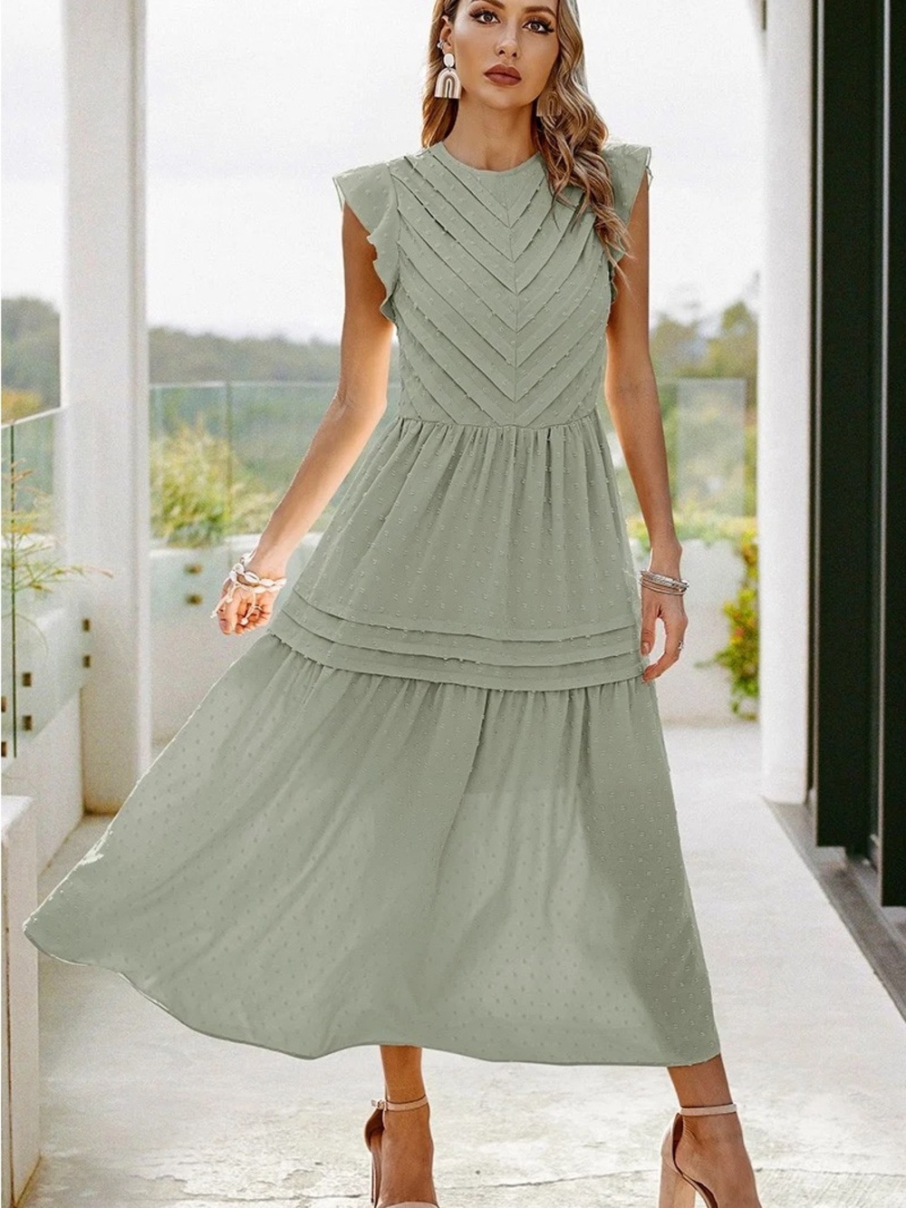 bohme Seafoam Layered Ruffle Maxi Dress